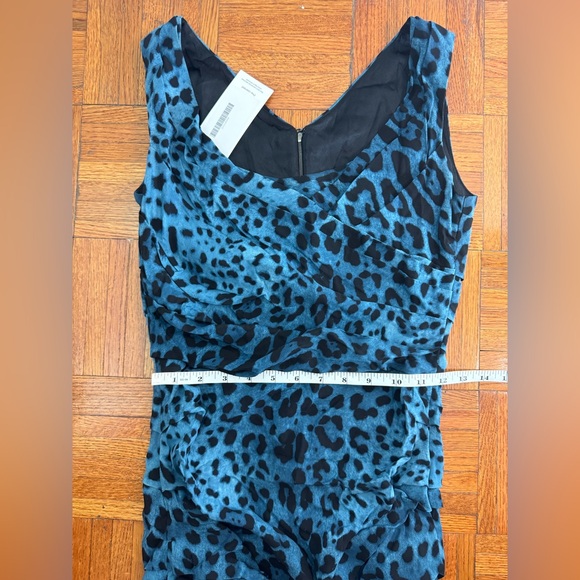 D&G Dolce & Gabbana Silk Teal & Black LEOPARD Print Knee Length Pencil Dress - Picture 9 of 15